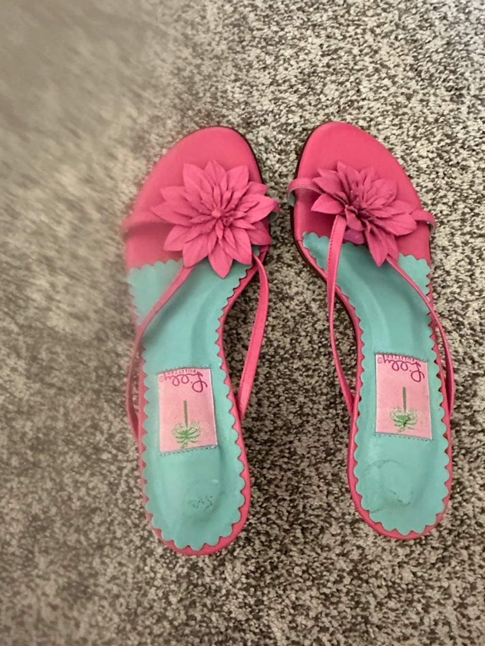 Lilly Pulitzer Pink Floral Slide Sandals with Teal Insole